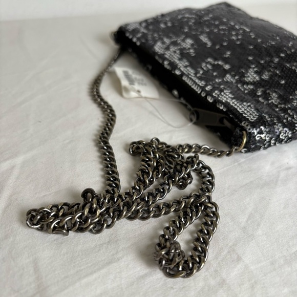 J. CREW Factory Black Silver Sequins Chain Strap Crossbody Sparkly Elegant Bag - Picture 2 of 16